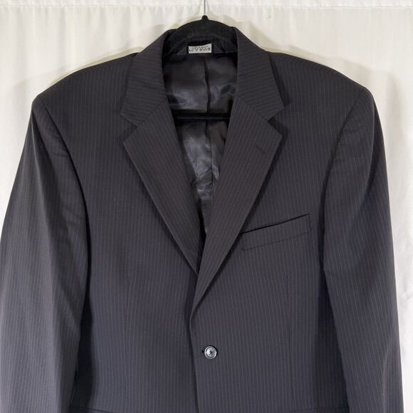 Jos A Bank 100% Wool Blend Men's 40R Black Striped 2 Button Front Dry Clean - Picture 2 of 11